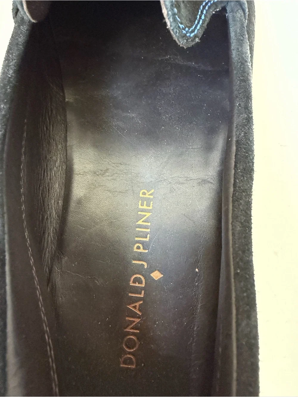 Men's Donald Pliner Black Suede Bit Loafers with Blue Stitching
